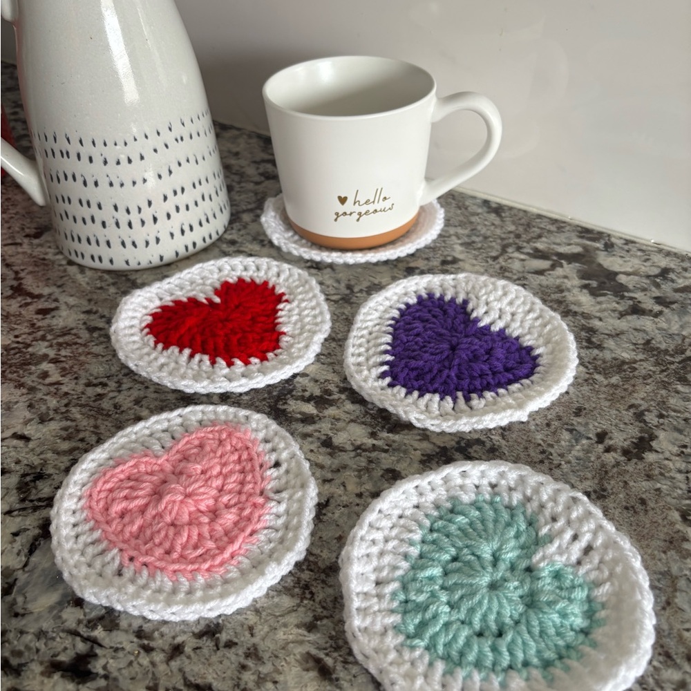 Heart Crochet Coasters Set